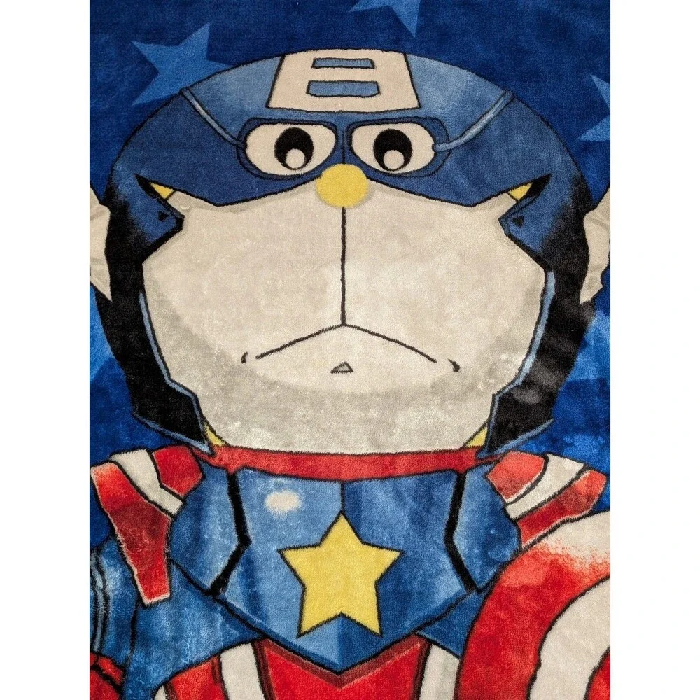 Doraemon Captain America Fleece Blanket Throw Marvel Crossover Japan Anime